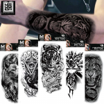 Yuanhua vandeniui atsparūs tatuiruotės lipdukai &ndash; vilko galvos totemas ir arabi&scaron;ko teksto dizainas 208*95 mm