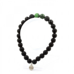 Pierres et Min&eacute;raux. Bracelet Perles Epidote d'Australie + Agate noire + Lave + Onyx noir Fabriqu&eacute; en France.