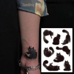 Atsparūs vandeniui, patvarūs juodai balti kačiuko gėlių tatuiruotės lipdukai &ndash; &scaron;aunios, tamsios katės rankos tatuiruotės