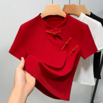 Naujo kini&scaron;ko stiliaus įstrižai užsegamas mar&scaron;kinėlių vir&scaron;us vasarai Naujo kini&scaron;ko stiliaus mar&scaron;kiniai su stačia apykakle moterims 3XL raudona