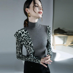 Leopardo ra&scaron;to palaidinė su raukiniais ilgomis rankovėmis rudeniui/žiemai XL leopardas/pilka spalva