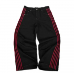 Y2K Baggy Jeans auk&scaron;tos kokybės siuvinėtos dryžuotos Harajuku sportinės kelnės vyri&scaron;kos, moteri&scaron;kos hiphopo gatvės apranga Laisvalaikio plačios džinsinės kelnės XL raudona