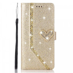 Prabangus Bling Diamond PU odos atverčiamas dėklas Kalnų kri&scaron;tolas 3D Love Heart blizgantis piniginės dangtelis, skirtas iPhone Samsung Huawei Samsung A16 auksas