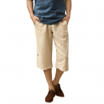 Vyri&scaron;ki kasdieniai 3/4 ilgio kelnės medvilnės ir lino, vienspalviai &scaron;ortai su ki&scaron;enėmis, kvėpuojantys, greitai džiūstantys sportiniai &scaron;ortai bėgiojimui, kasdieniam dėvėjimui, paplūdimiui L chaki