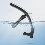 &Scaron;norkelis plaukimo treniruotėms, montuojamas priekyje centre, su silikoniniu kandikliu ir i&scaron;pūtimo vožtuvu juoda