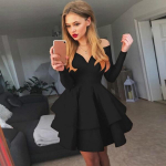 Beautife Sexy Moteri&scaron;ka mini suknelė V formos i&scaron;kirpte, plona, ​​klostuota, rutulinė suknelė, vientisa suknelė M juoda