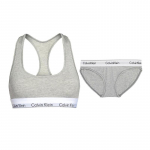 Calvin Klein raidės Žakardas Patogus belaidis liemenėlės ir vidutinio juosmens trikampio kelnaičių rinkinys Moteri&scaron;kas apatinis trikotažas Pilka F3785-020+F3787-020 S