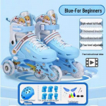 518 Vaikams reguliuojami mirksintys riedučiai ir pačiūžos rinkinys pradedantiesiems - Vienaeilės/Dvieilės berniukams ir mergaitėms Small (25-31) Eight Flash Wheels