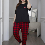 Moteri&scaron;kas plius dydis Buffalo Plaid Jogger pižamos rinkinys ilgomis ir trumpomis rankovėmis, vir&scaron;utiniai ir kelnės, 2 dalių atitikimas Pjs miegui skirtų poilsio drabužių rinkiniai Mink&scaron;ti mieli 1XL-5XL 2XL