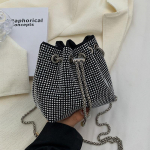 Madingi moteri&scaron;ki rai&scaron;telių kri&scaron;toliniai pečių krep&scaron;iai Prabangus kibiras Crossbody Bag 15.5x9.5x15.5cm