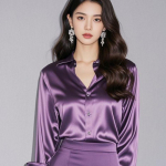 Vasaros tendencijos Mada Moteri&scaron;ki kasdieniai eleganti&scaron;ki satininiai mar&scaron;kiniai ilgomis rankovėmis Biuro moteri&scaron;ki mar&scaron;kiniai ir palaidinės Liekninantys moteri&scaron;ki drabužiai L violetinė