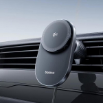 Baseus automobilinis telefono laikiklis belaidis įkroviklis su magnetiniu siurbimo prievadu, automobilio specifinis greitas įkrovimas Qi2.0 sertifikatas, Apple juoda