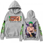 Anime Zoro Džemperis Harajuku Hip Hop Džemperiai Vyrams Megztiniai Su Gobtuvu Ki&scaron;enė Gatvės Drabužiai Puloveris Vir&scaron;ūnės Džemperis Dovana 2XL pilka