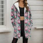 Women's Christmas printed fashionable loose zipper fleece hoodie jacket XL
