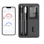 Mėsos termometras, belaidis Wifi Bluetooth termometras su 2 zondais, rotiserijos kepsninei, orkaitei, atsparus vandeniui, virtuvės įrankiai juoda