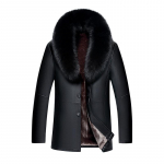 Vyri&scaron;ki kailiniai Vidutinio ilgio tikros avikailės paltai Lapės kailio apykaklė Vyri&scaron;ka kailinė Vientisas kailinis odinė striukė XXXXXL tamsiai ruda spalva