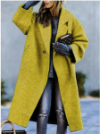 2025 m. rudens ir žiemos laisvalaikio moteri&scaron;kas ilgas vienspalvis vilnonis paltas XXXL geltona