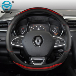for Renault Megane 3 III Megane CC Scala Car Steering Wheel Cover Microfiber Leather + Carbon Fiber Fashion Auto Accessories D shape Black