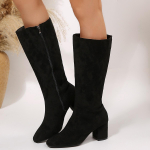 Rudens Žiemos Suede Moteri&scaron;ki pusilgio batai &Scaron;oninis užtrauktukas Storas kulnas Madingi Bottes Femmes Biuro Moterys Botas Altas Eleganti&scaron;ki 39 juoda