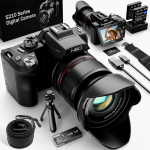 8K 64MP skaitmeninis fotoaparatas su automatiniu fokusavimu, 16X optiniu priartinimu, 3 180&deg; IPS ekranu, WiFi, 64GB kortele