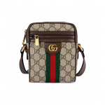 GUCCI Ophidia Vintažinio logotipo Dryžuota Webbing Drobė ir Oda Peties Rankinė Įprastas Unisex Poros Stiliaus Ebono ir Rudo Gift Box Set (Basic Set + Original Box) juodmedis/ruda