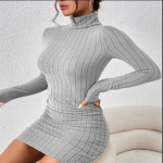 Seksuali mini suknelė moterims, rudens, juoda, vienspalvė, su paauk&scaron;tintu kaklu, ilgomis rankovėmis, pie&scaron;tuko formos suknelė, klubinė, eleganti&scaron;ka, aptempta, vakarėlių suknelės, moteri&scaron;ka XL pilka