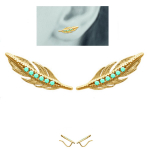 Les Tr&eacute;sors De Lily [N6245] - Boucles contours d'oreilles plaqu&eacute; or 'Navajos' turquoise dor&eacute; (plumes) - 16x5 mm
