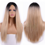 MISSQUEEN moteri&scaron;kas ilgas tiesus Cosplay Black Root Ombre blondinis kostiuminis plaukų perukas be kirpčiukų moterims wig&cap &scaron;viesi