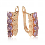 Kinel Blizganti violetinė cirkonio anglų auskarai moterims Rožinio aukso spalvos puikūs papuo&scaron;alai