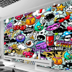 Nuotraukų tapetai &Scaron;iuolaikiniai 3D grafiti pie&scaron;iniai Vaikams miegamasis KTV baras Kūrybinis sienų dekoras Menas Tapetai sienoms 240 cm(W) x 160 cm(H)