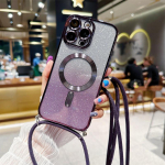Crossbody Lanyard Gradient Glitter magnetinis dėklas, skirtas iPhone 14 13 12 11 Pro X XR XS Max Plus, skirtas Magsafe padengimui Mink&scaron;tas TPU galinis dangtelis iphone 7 8 rožinė