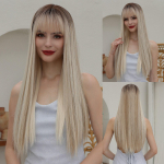 EASIHAIR Blonde Ombre sintetiniai natūralių plaukų perukai ilgi tiesūs su kirpčiukais Daily Cosplay perukas kar&scaron;čiui atsparūs pluo&scaron;to perukai moterims