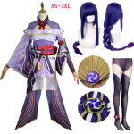 Raiden Shogun Cosplay kostiumo perukas violetinis ilgas plaukas Helovino kostiumai pilnas Baal Shogun Cosplay rinkinys L-(Full set+wig)
