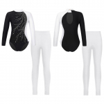 Vaikų mergaičių gimnastika, čiuožimo &scaron;okių apranga ilgomis rankovėmis, triko ir antblauzdžiai 5-6 Years balta