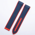 Mink&scaron;ta guminė laikrodžio apyrankė skirta Omega dirželiui Seamaster 300 Planet Ocean 600 lenkto galo laikrodžio apyrankė juodai oranžinė 20 mm 22 mm mėnulio laikrodžio diržas Blue red edge 21mm with logo&Silver buckle