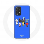 Coque pour Samsung Galaxy A52 BTS BT21 Tata Chimmy Cooky Rj Koya Shooky Et Mang Jouent De la musique Fond Bleu