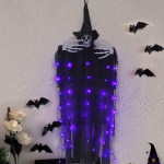 Helovino kabantis vaiduoklis su siaubingai violetine LED lempute, Helovino kabantis papuo&scaron;imas priekinio kiemo kiemo vejos sodo vakarėlio dekoravimui viduje, lauke