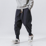 Sincism Store Vyri&scaron;kos kelnės Haremas Japoni&scaron;kos laisvalaikio medvilninės lininės kelnės &bdquo;Jogger&ldquo; kelnės Kini&scaron;kos &bdquo;Biggy&ldquo; kelnės XXXL juoda