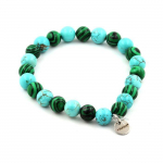 Pierres et Min&eacute;raux. Bracelet Perles Malachite + Turquoise 8 mm. Fabriqu&eacute; en France.