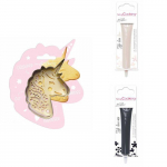 Kit pour biscuit en relief Licorne + 2 Stylos au chocolat blanc et noir