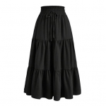 Moteri&scaron;kas sijonas su elastiniu auk&scaron;tu juosmeniu, suvarstomas, platėjantis sijonas, bohemi&scaron;ko stiliaus, gėlėtas, su raukiniais, siuvinėtu kra&scaron;tu, ilgas sijonas S juoda