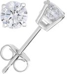 Jewels Prim Laboratorijoje užauginti deimantiniai auskarai-vinukai 14K baltojo aukso VS1 skaidrumo moterims, apvalūs, įsodinti į rėmelį su karūnėlėmis 15MM sidabras