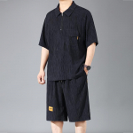 Dydžiai 4XL-10XL Per dideli Polo mar&scaron;kinėliai Vasariniai &scaron;ortų rinkiniai Vintažiniai drabužiai Vyri&scaron;kas 2 dalių rinkinys 4XL(80kg-90kg) juoda