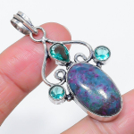 Natural Ruby Fuchsite, Topaz 925 Sterling Silver Jewelry Pendant 2.25 t2c73