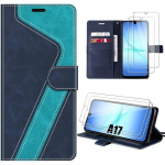 Coque de T&eacute;l&eacute;phone - BOOLING - Samsung Galaxy A17 4G/5G - Effet Cuir Bicolore Bleu - Antichoc - 2 Vitres