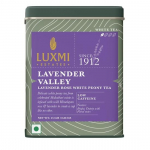 Luxmi Estates Levandų slėnio baltoji arbata 25g skardinė|100% &scaron;viežia ir ekologi&scaron;ka levandų arbata|Gausi antioksidantų