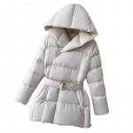 Žieminės moteri&scaron;kos pūkų striukės su gobtuvu, &scaron;iltas kasdienis rai&scaron;teliais sujuosiamas paltas, pūkinė striukė su diržu, eleganti&scaron;ka parka, paltas L balta