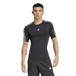Adidas JTE78 TechFit kompresinis treniruočių mar&scaron;kinėlis trumpomis rankovėmis su juodomis vyri&scaron;ko dydžio 3 juostelėmis, (IN5588), J/L