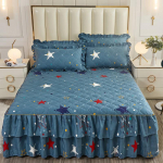 Korėjieti&scaron;ko stiliaus dygsniuotas nėriniuotas princesės lovos sijonas &ndash; Sutir&scaron;tintas &scaron;ilku &scaron;ukuotas dulkių nepraleidžiantis lovatiesė 200*220cm Quilted Bed Skirt