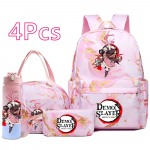 4 vnt./rinkinys Anime Demon Slayer spausdintas kuprinė, rankinė, pie&scaron;tukinė, 750 ml vandens buteliukas paaugliui berniukui, mergaitei, mokyklinė kuprinė, didelės talpos, atspari vandeniui, knygų krep&scaron;ys